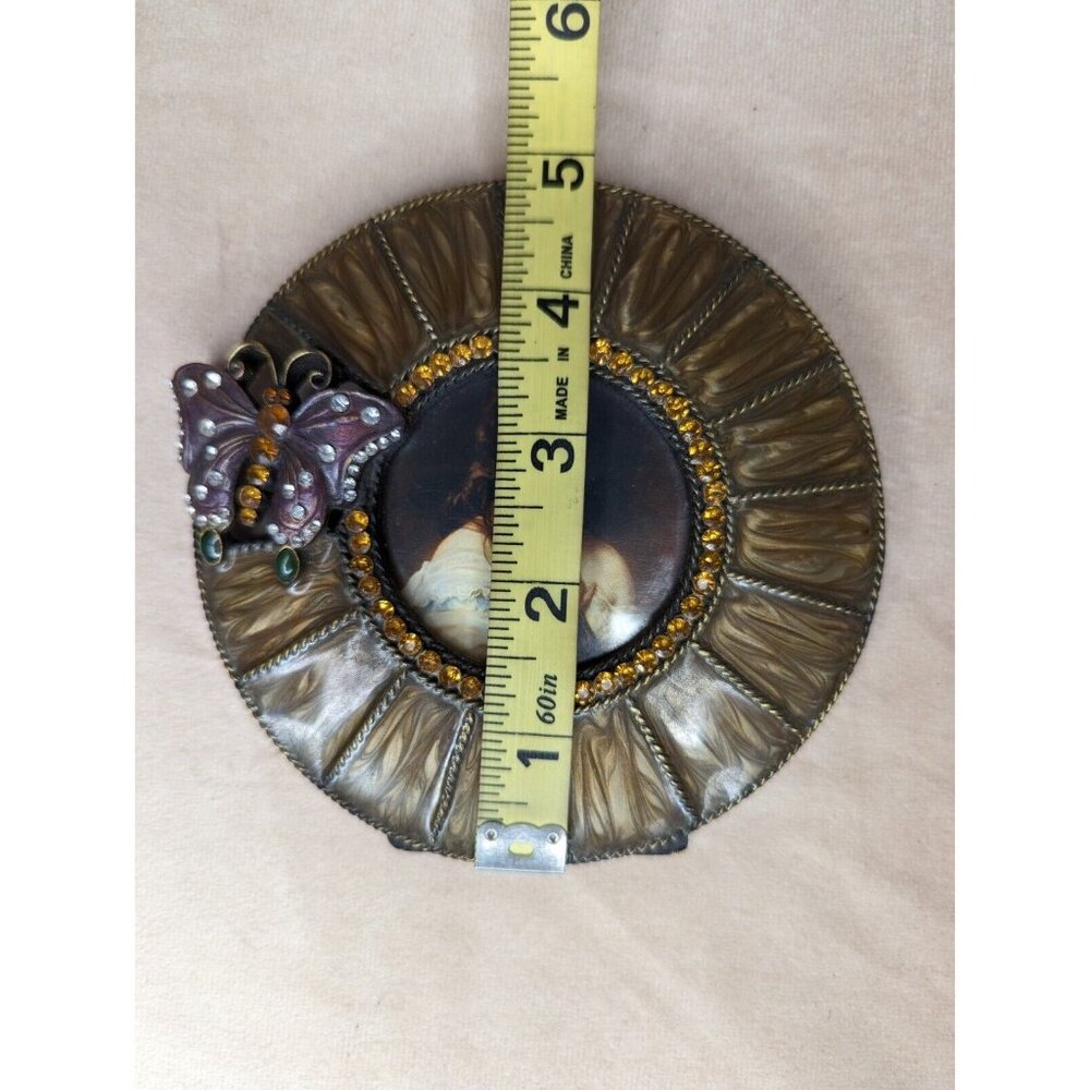 VINTAGE ROUND ENAMEL BUTTERFLY FRAME - Picture 3 of 3